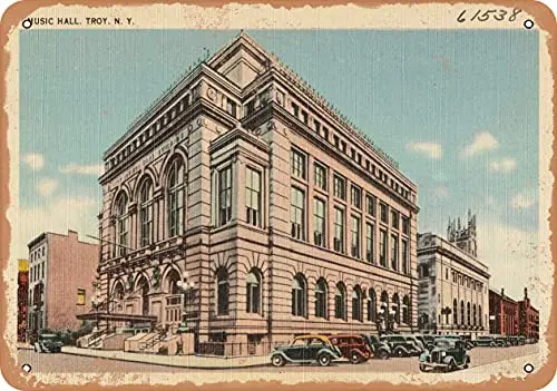 Metal SignNew York Postcard - Music Hall, Troy, N. Y. - Vintage Rusty Look