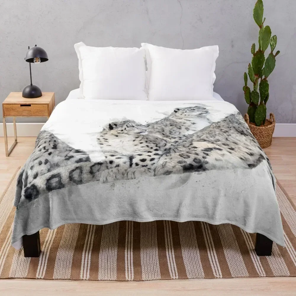 

Snow leopard Watercolour Artwork Throw Blanket Decoratives heavy to sleep Blankets