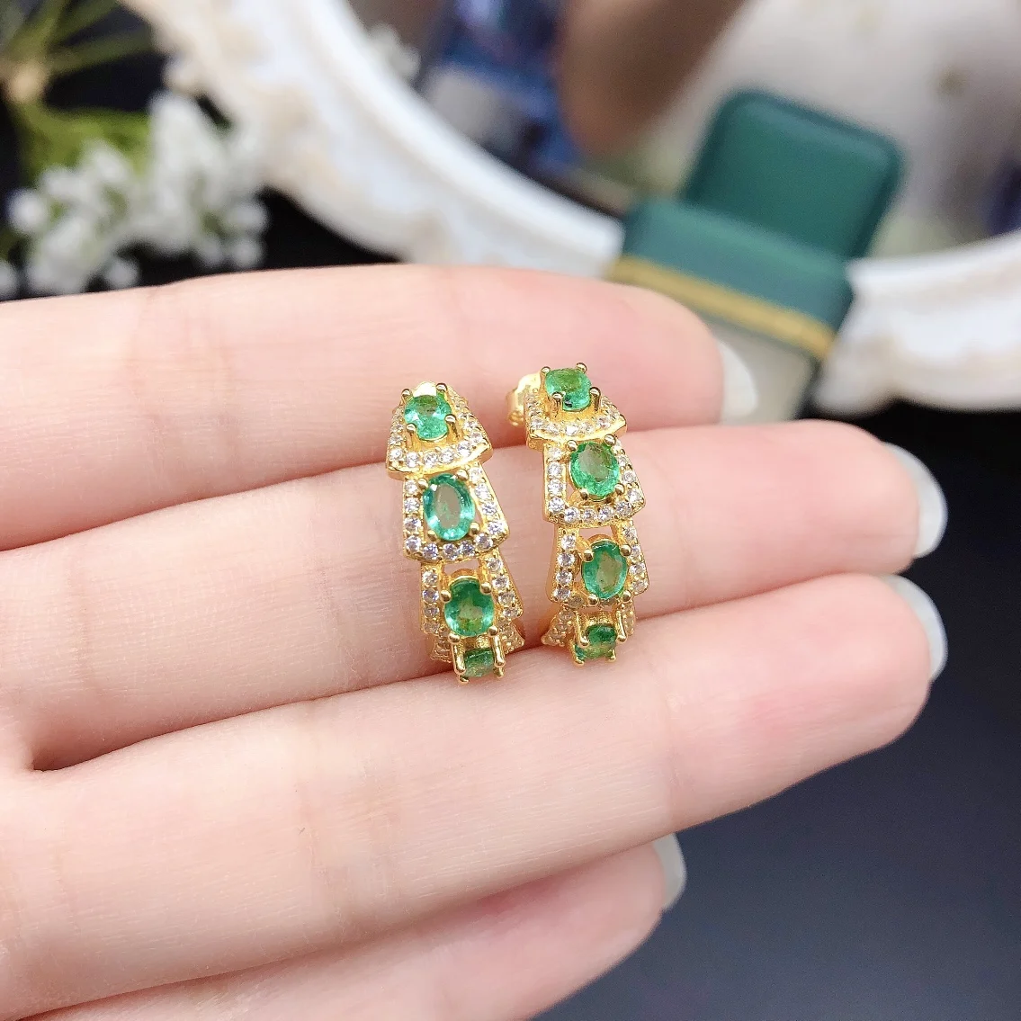 

Sterling Silver 925 Natural Colombian Emerald Women's ear buckle Luxury Women's wedding Gift Free Shipping Boutique jewelry