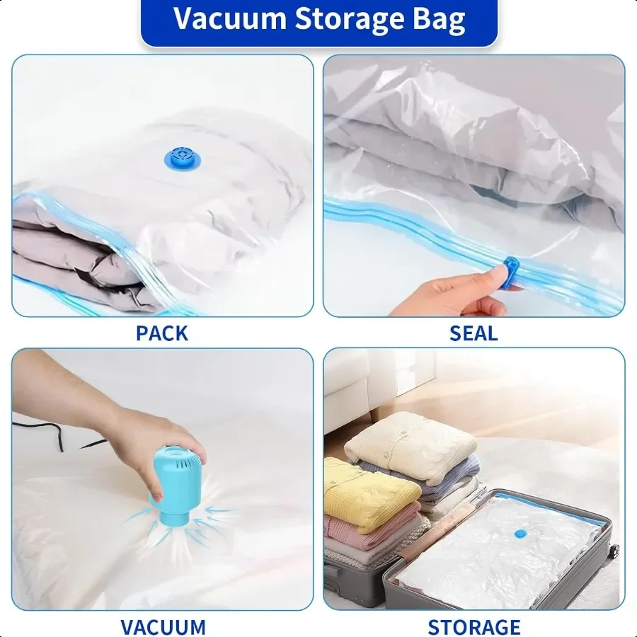 10枚入り真空収納バッグ、大5枚、中5枚、丈夫で繰り返し使える衣類用真空シールバッグ、旅行用省スペースバッグ