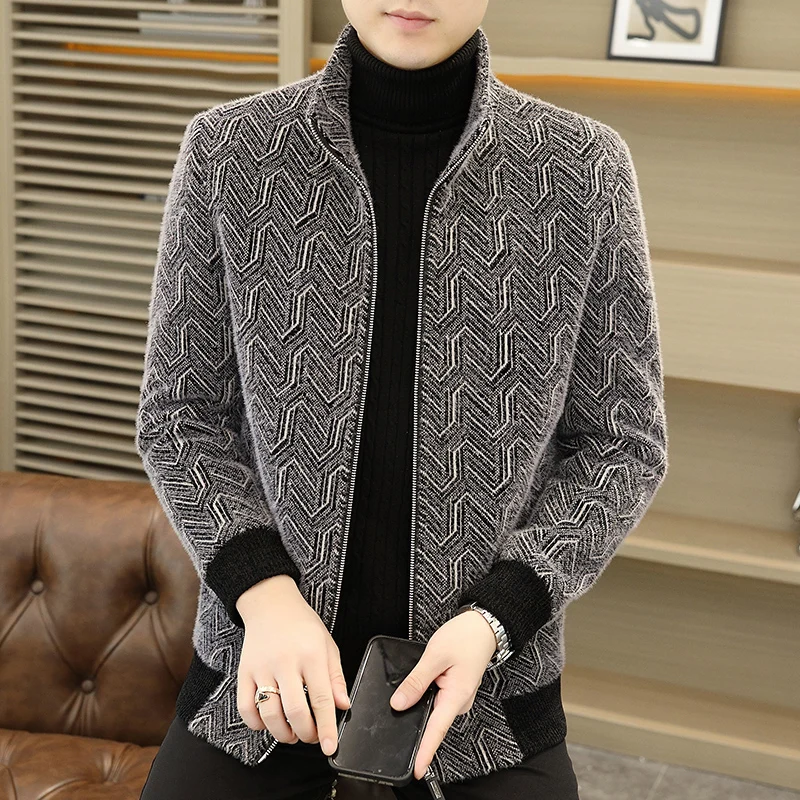 High-quality Golden Mink Woolen Jacket for Men 2023 Winter Stand Collar Short Trench Coat Slim Fit Casual Business Overcoat