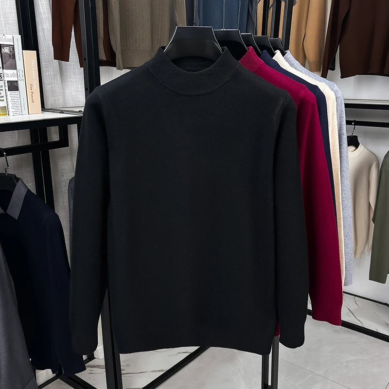 Herren Klassischer Halbrollkragen-Strickpullover Langarm Gerippter Saum Glatter Bequemer Stoff Vielseitig Herbst Winter Büro Einfache Bluse – Detail 16