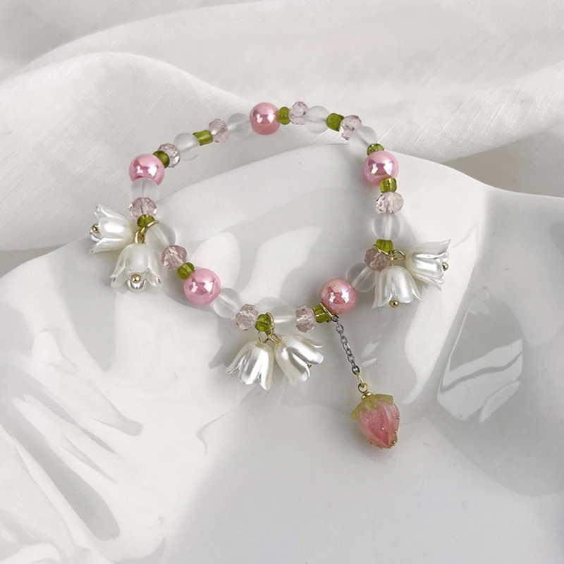 Vintage Fairy Convallaria Majalis Pearl Beaded Bracelet for Women Flower Charm