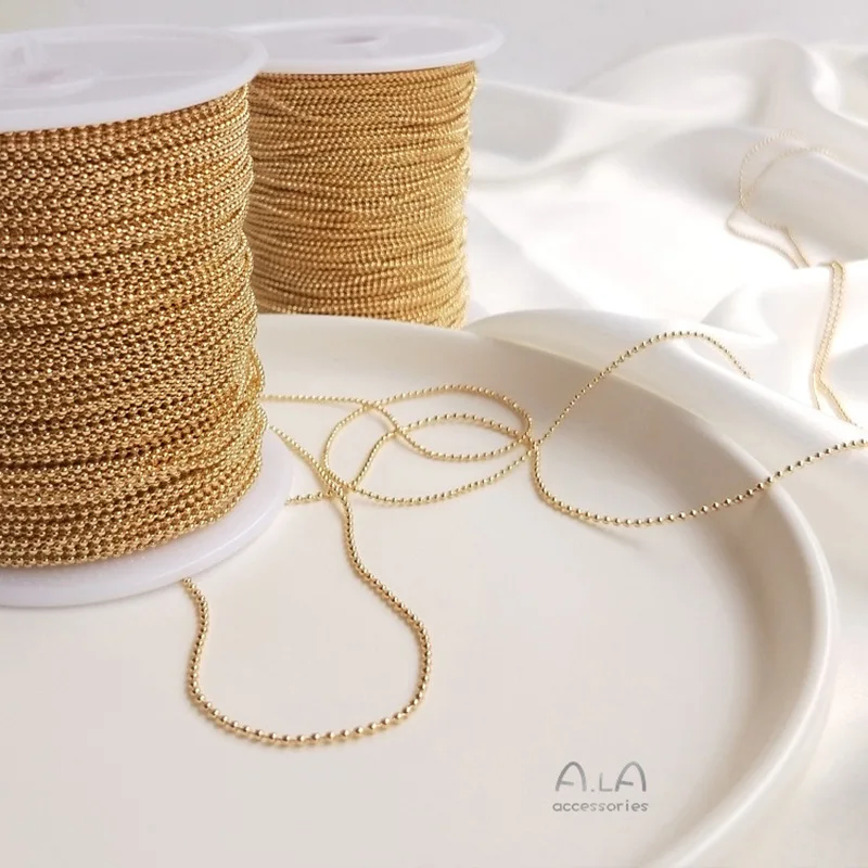 Cadena de cuentas de oro de 14K, Cadena Doudou, Cadena a granel para trabajos en progreso, Material para collares DIY y joyería de clavícula