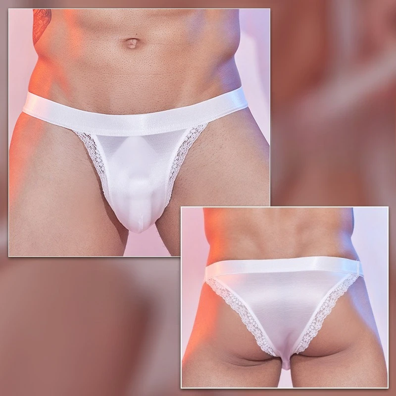 Men Panties Sexy Lace Edge Underwear Silky Smooth Underpants See-Through Sissy Feminization Ultra-Thin Elastic Briefs Lingerie - Image 6
