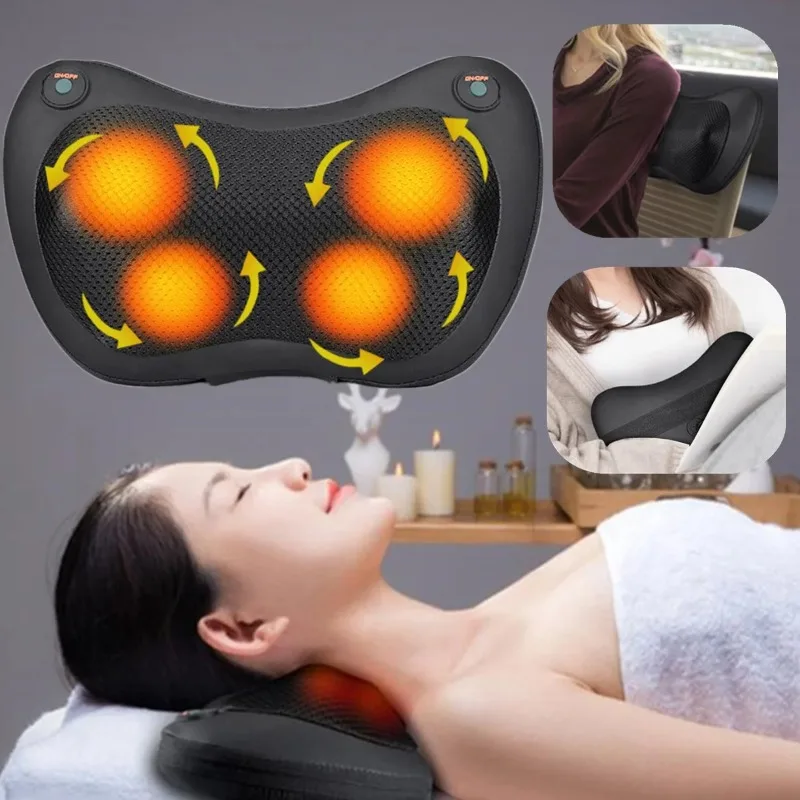 

Electric Heating Neck Massager Pillow EMS Pulse Neck Traction Device Spine Acupoint Massage Relax Pain Relief w/ AC Car Charger