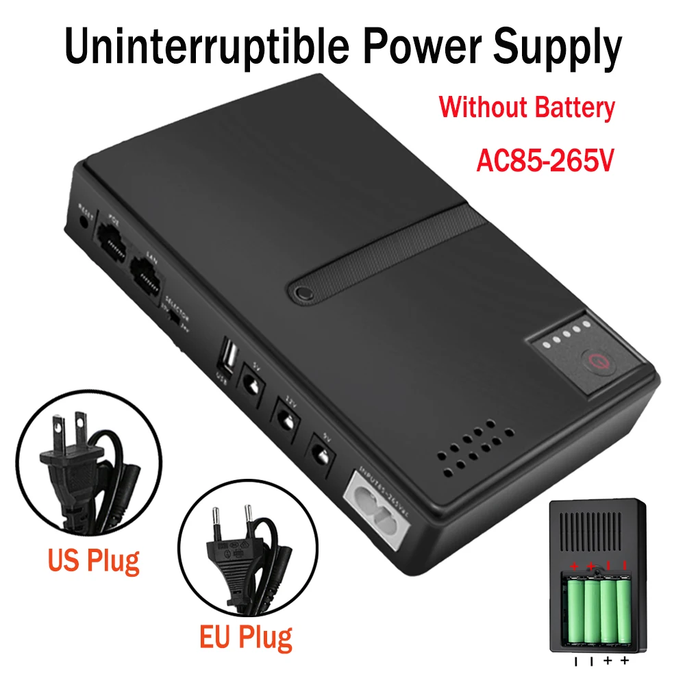 Mini DC UPS Uninterruptible Power Supply 18650 Replaceable Battery Backup 5V 9V 12V 220V for Router Wifi Modem EU/US Plug
