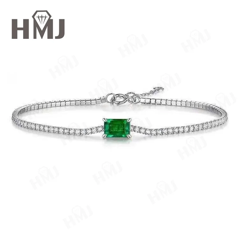 

Lab Grown Columbia Emerald Ruby Sapphire Emerald Cut Bracelet White Gold Cultured Tennis Bracelet Fine Jewelry Anniversary Gift