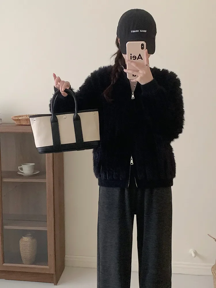 2025 New Autumn and Winter Style Faux Mink Fur Jacket, Women's Knitted Warm and Thick Outer Cold Resistant Cardigan Coat