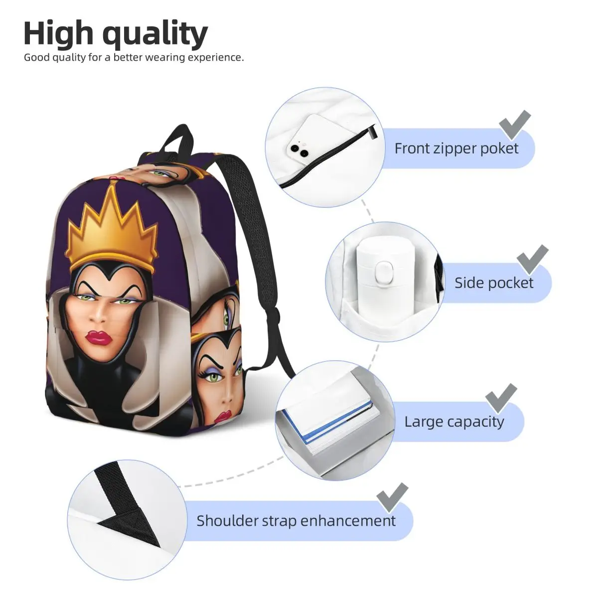 Campus Evil Queen Snow White Zipper Closure Daily Disney Children\'s Bags Teenager Laptop Bag Birthday