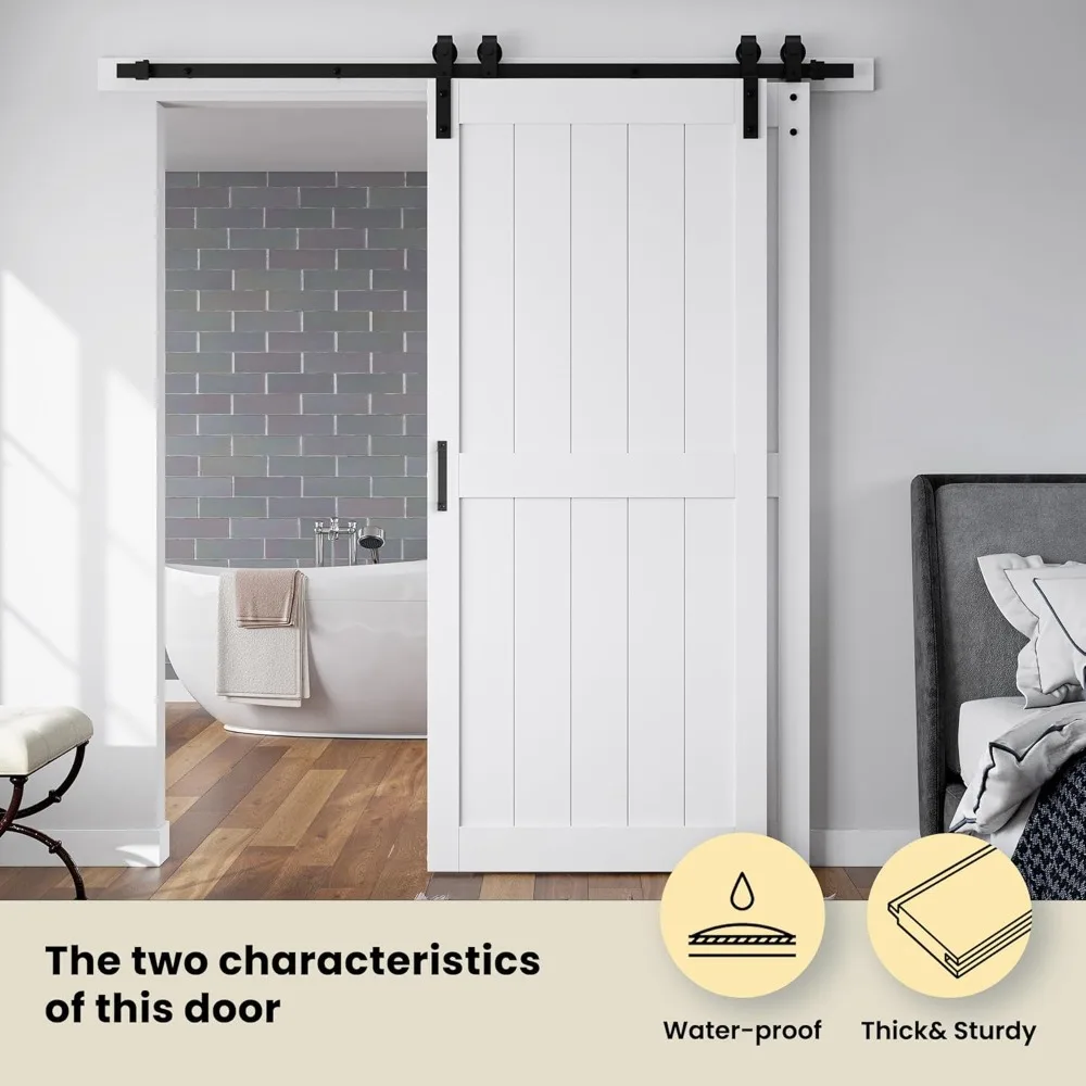 36in x 84in Double Sliding Barn Doors with 6.6FT Bypass Barn Door Hardware Kit, Save Space, Waterproof, Easy Install