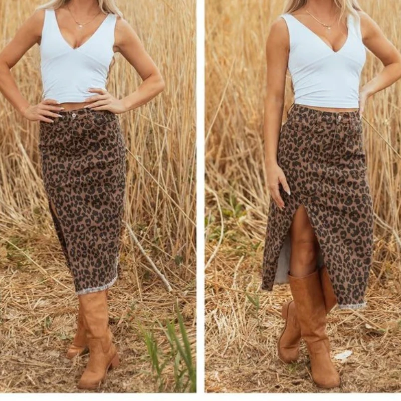 

Leopard Print Skirt Women's 2025 Autumn and Winter New Medium and Long High Waist and Thin Straight Split A Word Hip Skirt