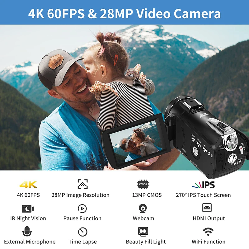 4K Video Camera 60fps Ordro AZ30 Digital Camcorder Infrared Night Vision Filmadora Profissional YouTube Vlog Camara Full HD