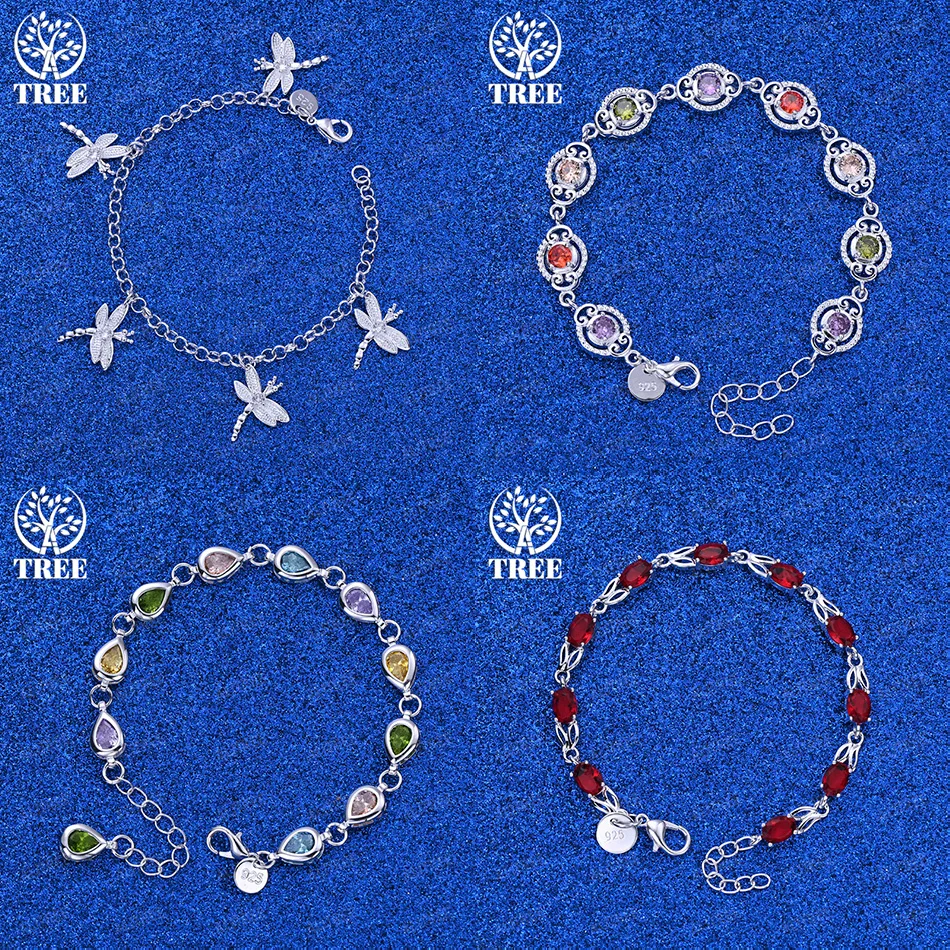 

Fashion 925 Sterling Silver Dragonfly Water Drop Colored Zircon Bracelets Women Christmas Party Birthday Gift Fashion Jewelry