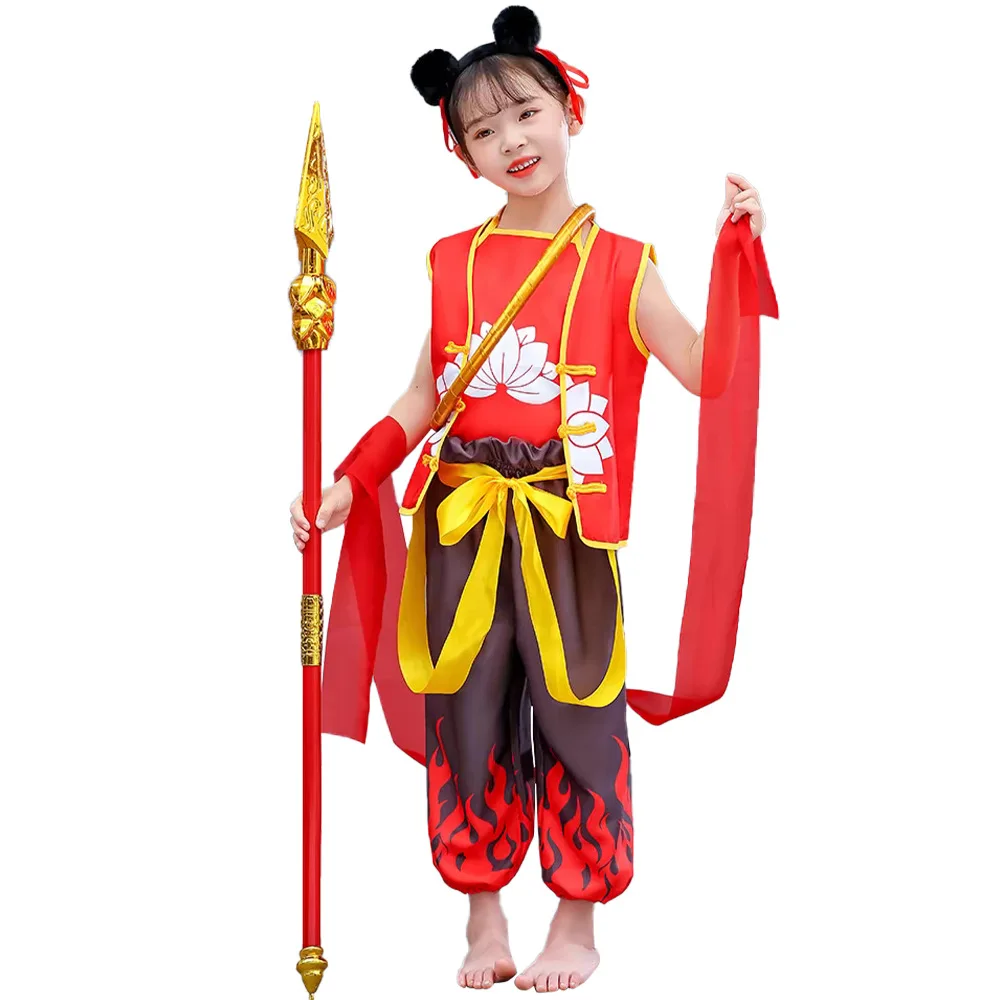 أزياء الهالوين التأثيرية لعيد الأطفال ملابس أداء المسرح Nezha أحفاد شيطان الطفل زي المسرح العرقي