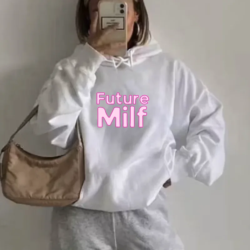 Future Milf Printed Sweatshirt Letter Graphic Hoodie Women Clothes Female Pullover Long Sleeves Y2k Grunge Hot Girl Streetwear