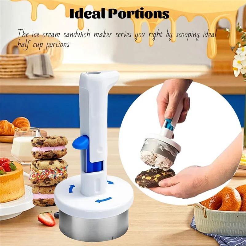 A24P DIY 아이스크림 샌드위치 메이커 스테인레스 스틸 한 손으로 아이스크림 스쿠프 쿠키 금형 도구 스푼