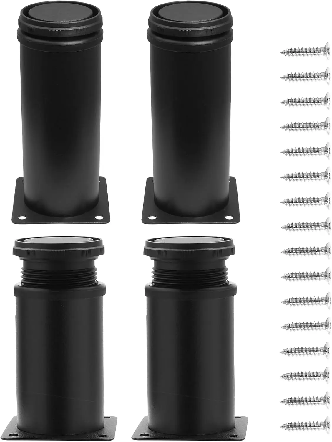 

5 Inch Adjustable Furniture Legs Set of 4, Stainless Steel Cabninet Legs Black Furniture Feet - Metal Round Cabinet Feet Replace