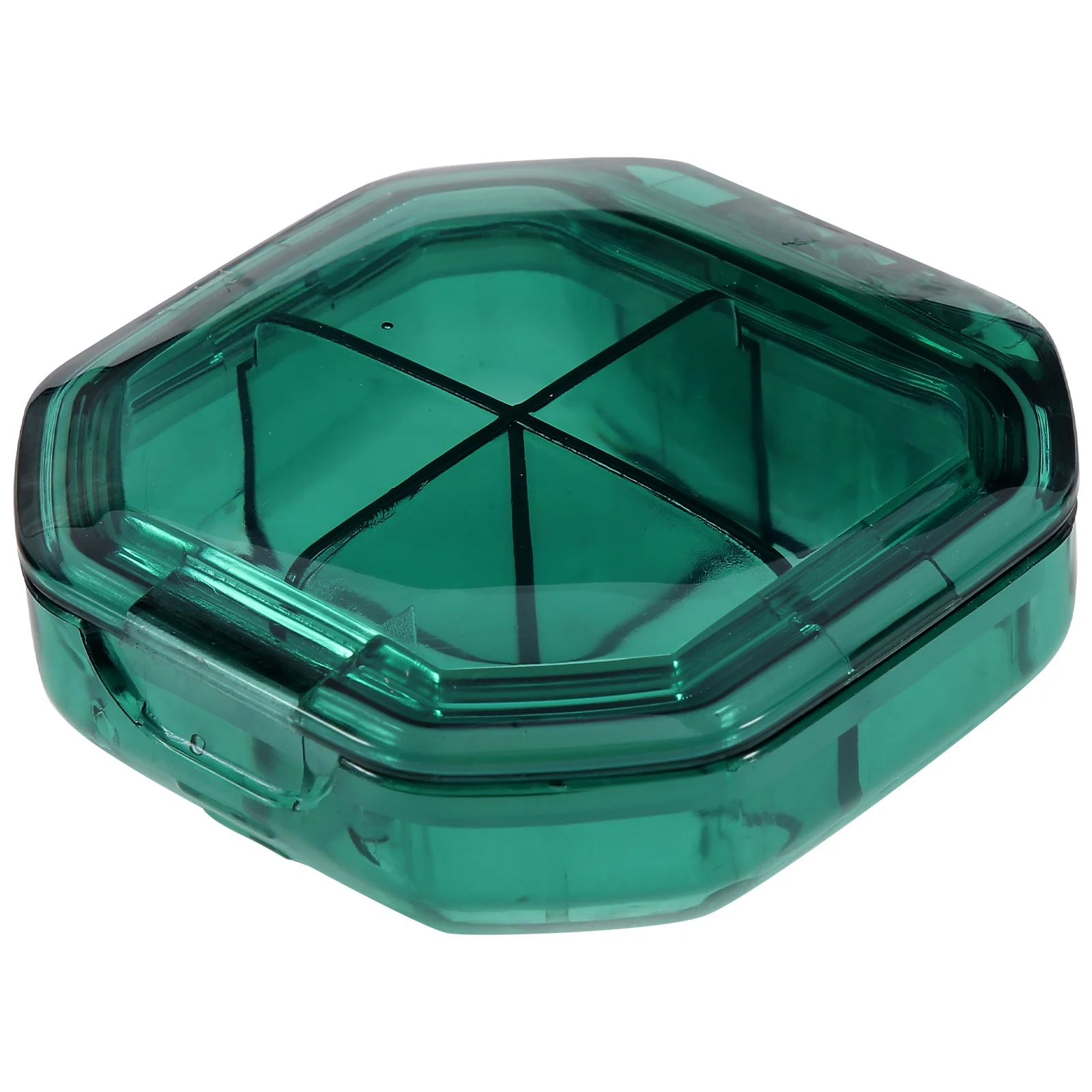 

Portable Medicine Case Transparent 4-Compartment Sealed Pill Organizer Green Square Small Travel Daily Use Household