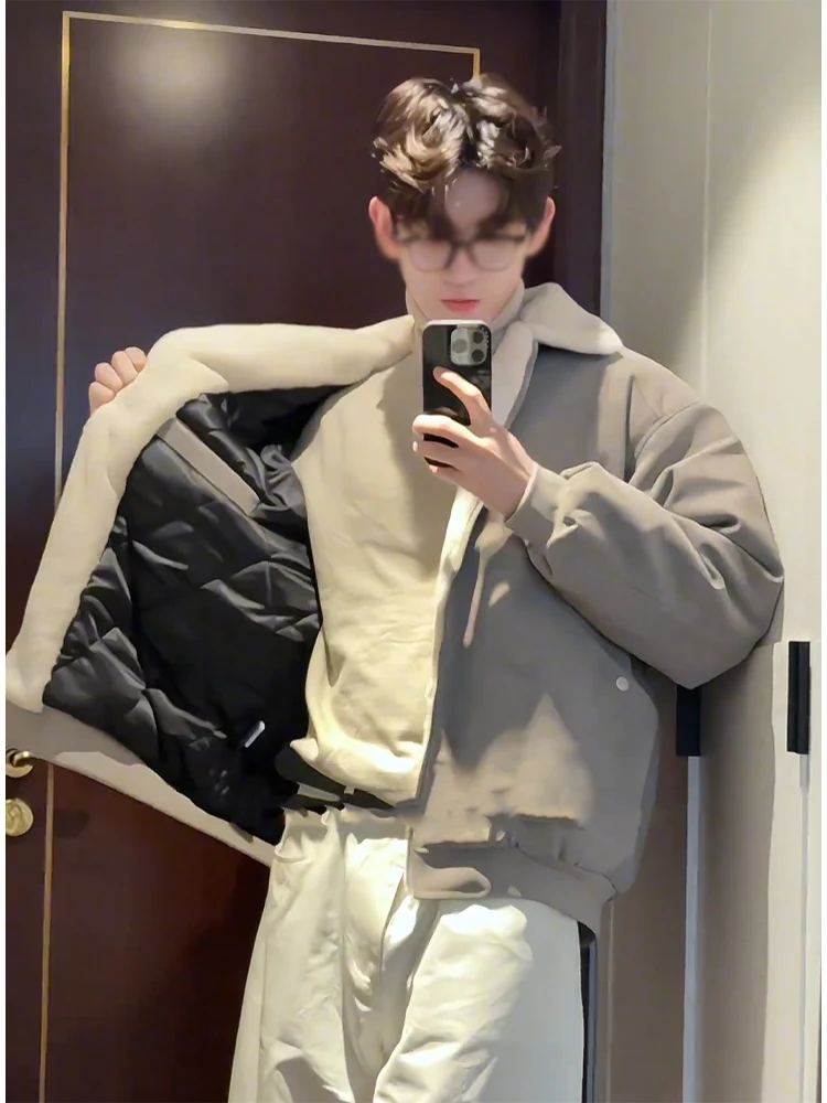 

Thiened American Sle Men's Winter Jaet with Fur Collar Tee-Proof PU Cotton Coat CleanFit Collar Warmth Outerwear