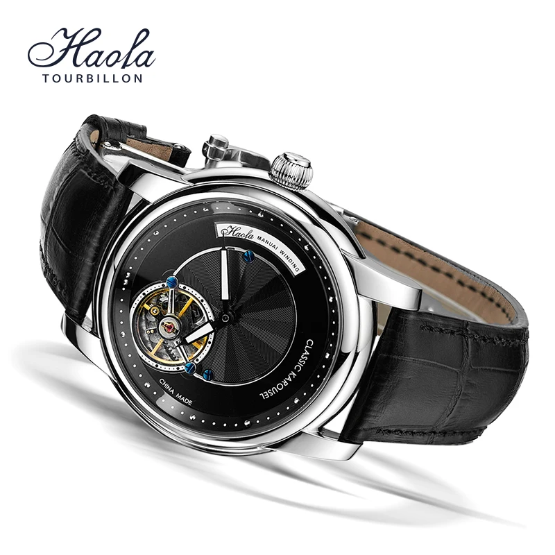 Haofa Carrousel Mechanical Mens Watch Orbital Rotating Dial Sapphire Waterproof Manual Karrusel Business Dress Wristwatch 1128