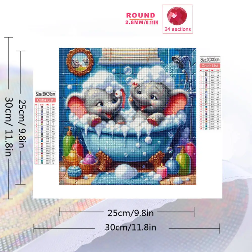 Evershine DIY Diamond Mosaic Elephant Animal Painting Cartoon Full Square Round Diamond Embroidery Bathroom Child Hobby