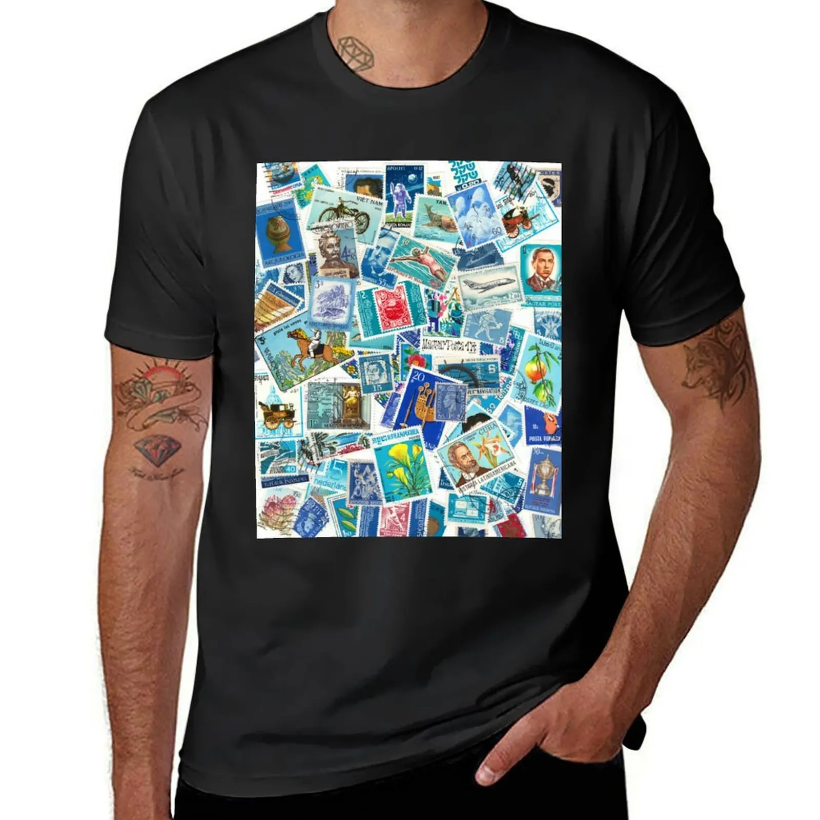 From all over the world - postage stamps blue T-Shirt blacks boys whites mens t shirt