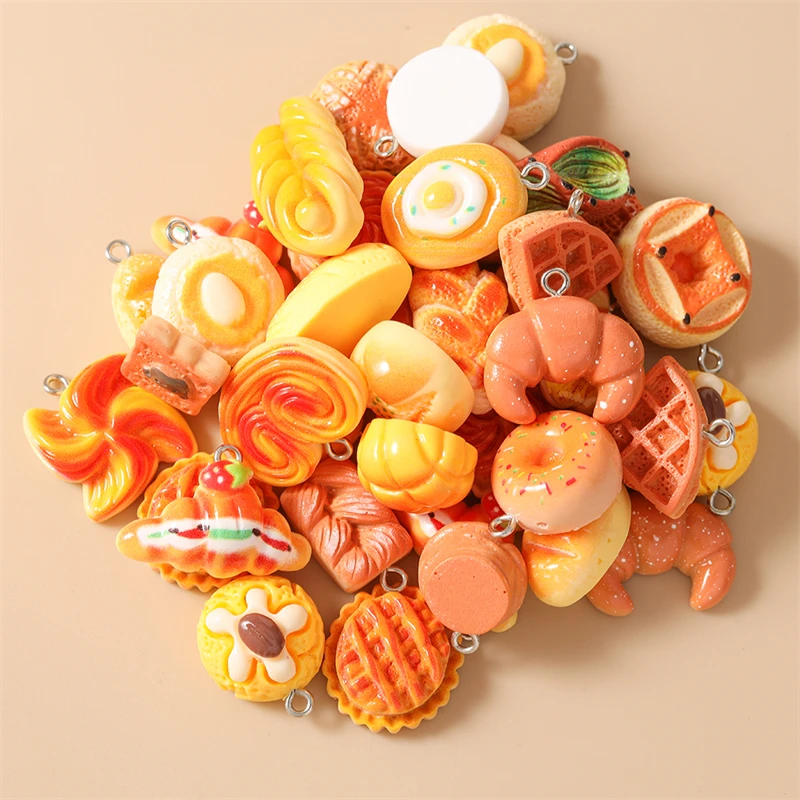 20 Stück niedliche, gemischte Anhänger in Form von Lebensmitteln und Brot aus Harz zum Basteln von Halsketten, Ohrringen, Armbändern, für DIY-Handarbeiten und als Schmuckzubehör. – Detail 3
