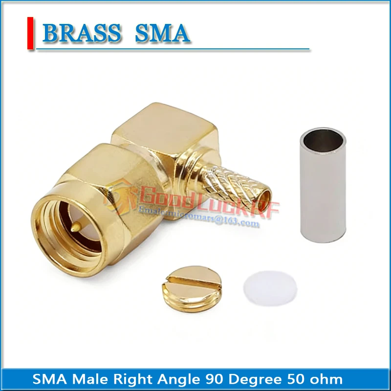 SMA Male Right Angle 90 Degree Crimp RG316 RG174 RG179 LMR100 50-1.5 Cable Plug Gold Plated 50 ohm Copper RF Connector Adapter