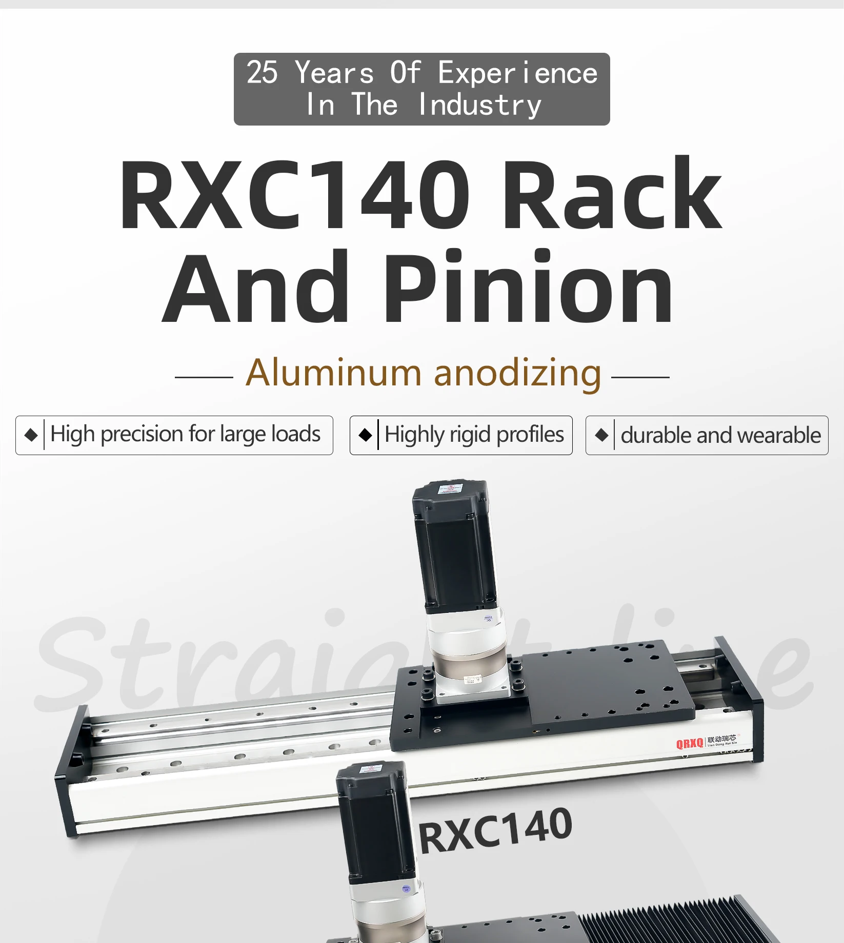 Moduł przesuwny z przekładnią zębata i prowadnicą RXC140, szeroki, dwurzędowy, precyzyjny, do CNC, ciężki, moduł przesuwny z przekładnią zębata i prowadnicą liniową.