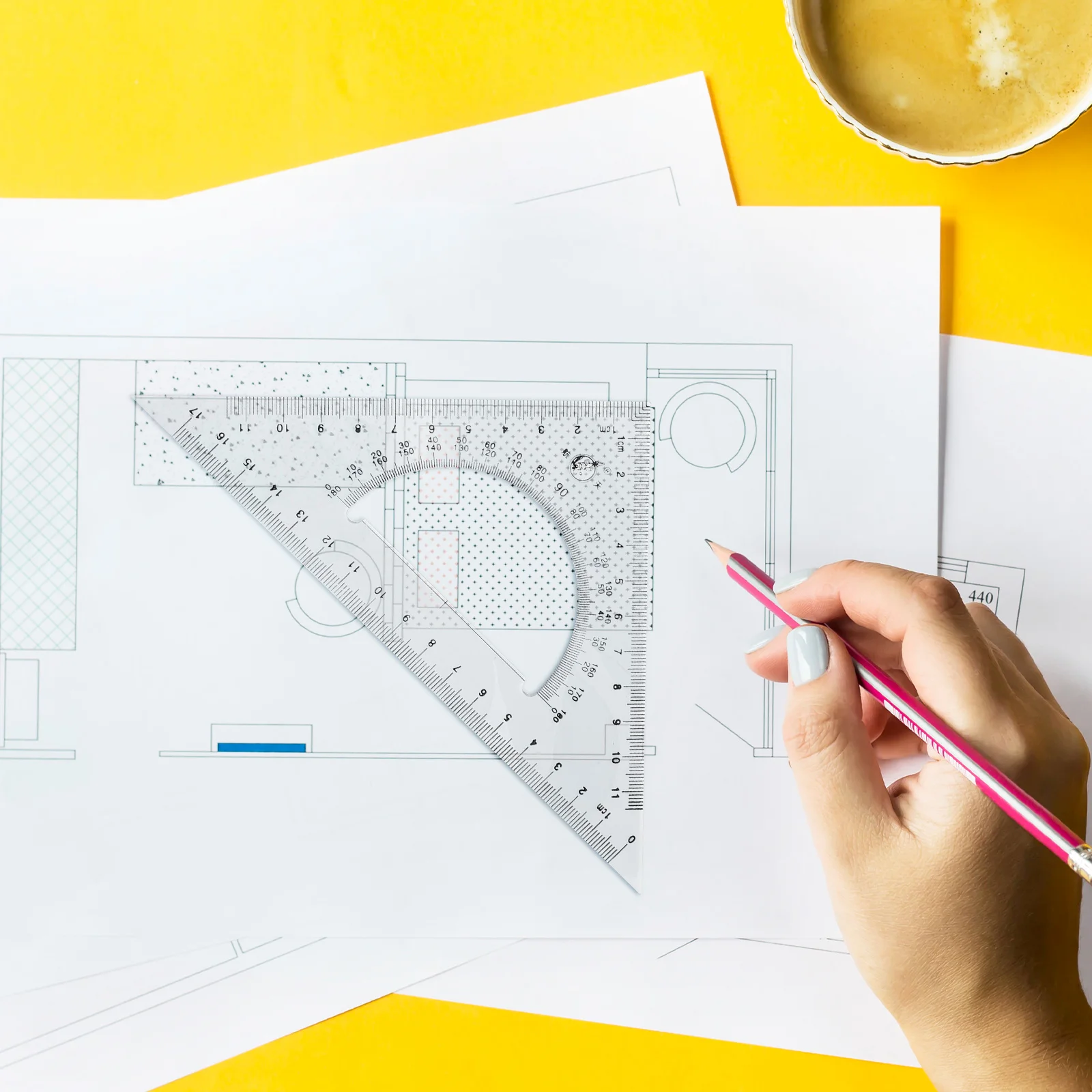 

2pcs Triangle Board High Precision Transparent Plastic Ruler Set For Drafting Geometry Architecture Engineering