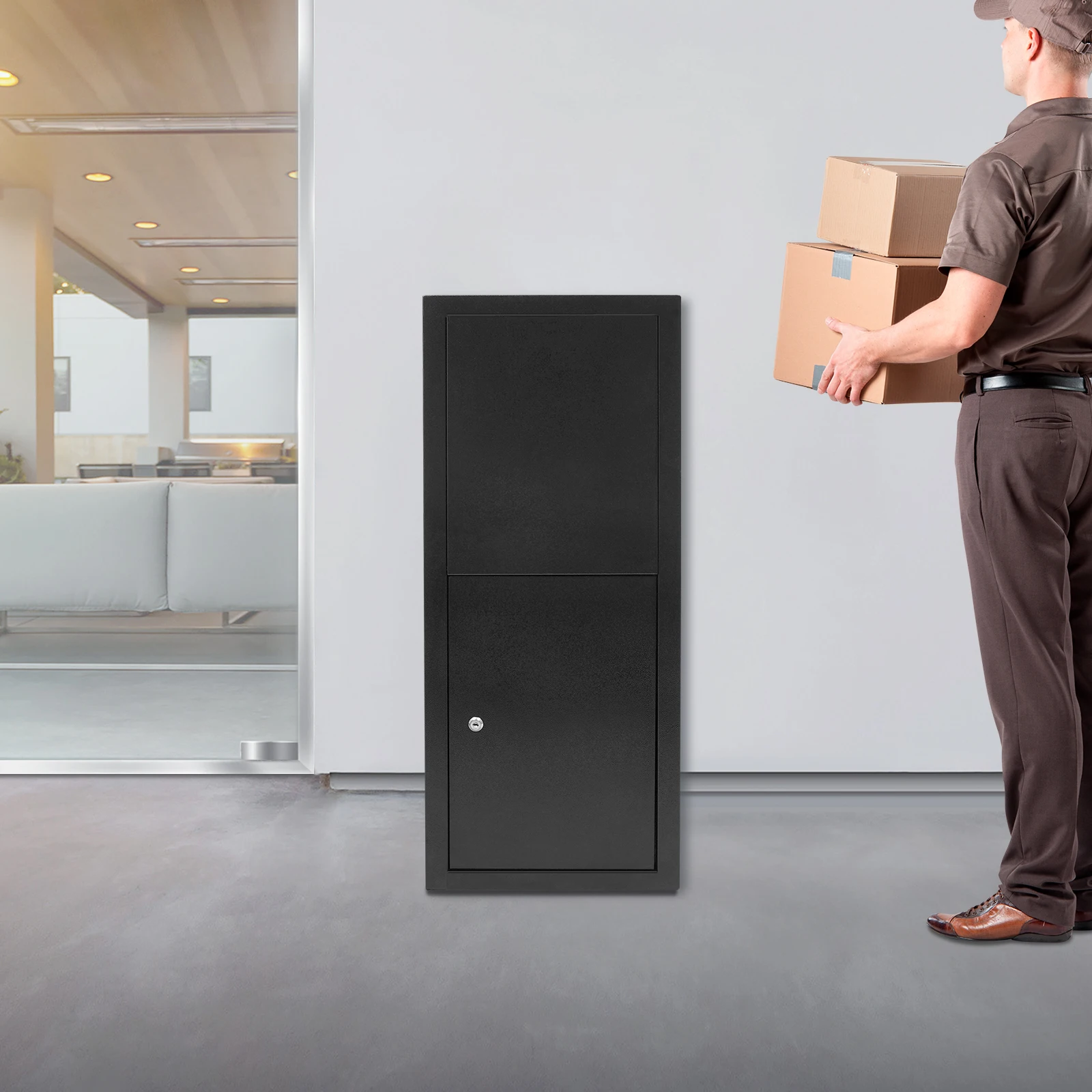 

Black Carbon Steel 90x38x29cm Lock Anti-theft Parcel Delivery Box Outdoor Express Mail Box Large-capacity Mail Cabinet