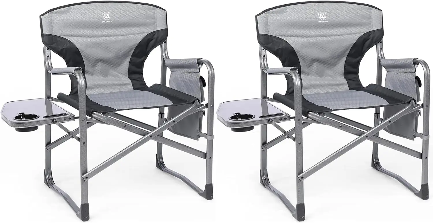 

Lightweight Folding Directors Chairs Outdoor,Aluminum Camping Chair with Side Table and Storage Pouch,Heavy Duty Supports 350LBS