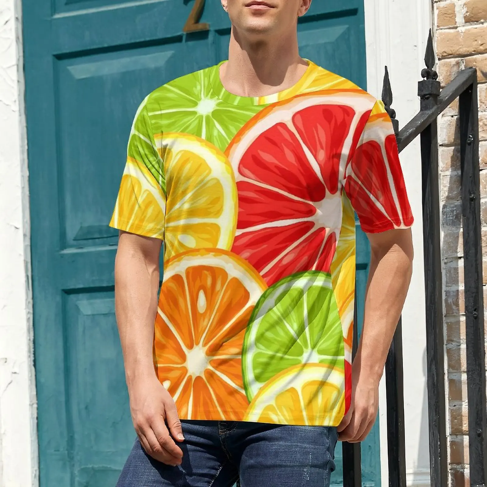 Plus Size T-Shirt Summer Colorful Oranges T-Shirts Fruits Print Casual Round Neck Tshirt Men Vintage Graphic Tees