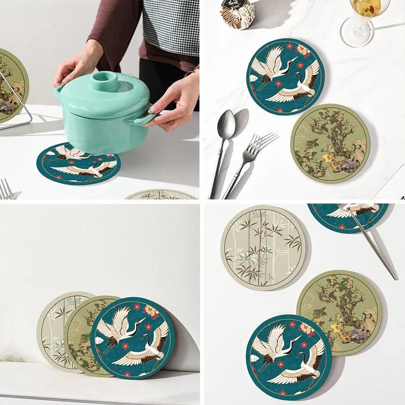 Coaster Round Rubber Waterproof Fireproof and Reusable Hot Pad Skid Insulation Pot Mat Kitchen Tableware Set Placemat Decoration