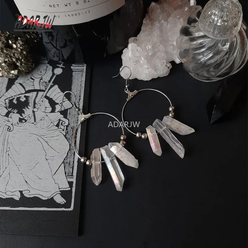 Goth Titanium Crystal Hoop Boho Crystal Stones Esoteric Celestial Alternative Earrings Jewelry Witchy Gift Gothic Women Gift New