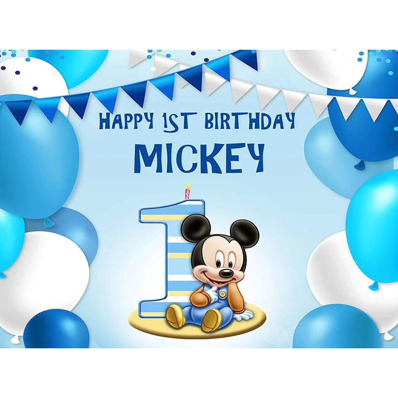 Disney Custom Baby Mickey Blue Background Birthday Party  Decoration Backdrop Banner Vinyl