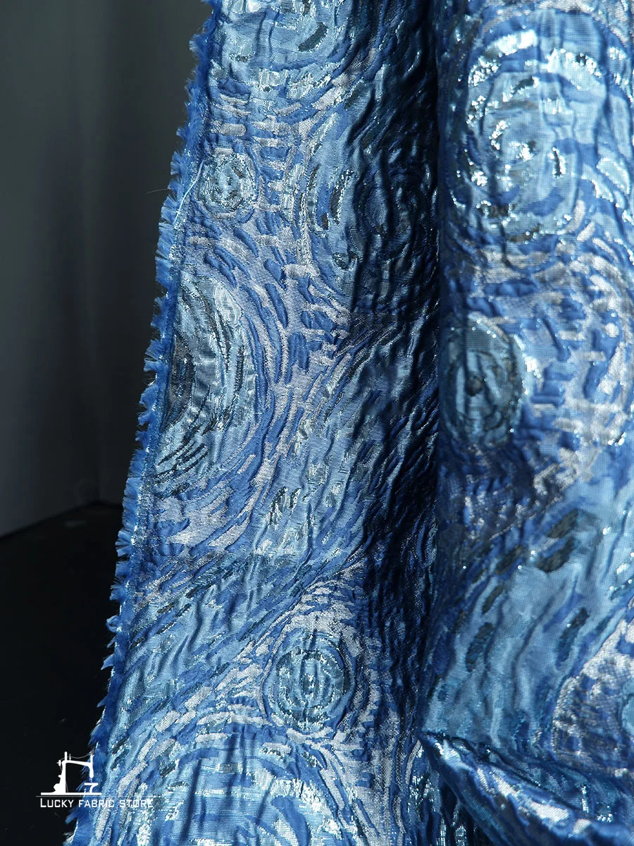 

Синий Ван Гог, звездное небо, импрессионист, стиль масляной живописи, жаккардовая ткань, ручная работа, стильная юбка «сделай сам», дизайнерская ткань одежды