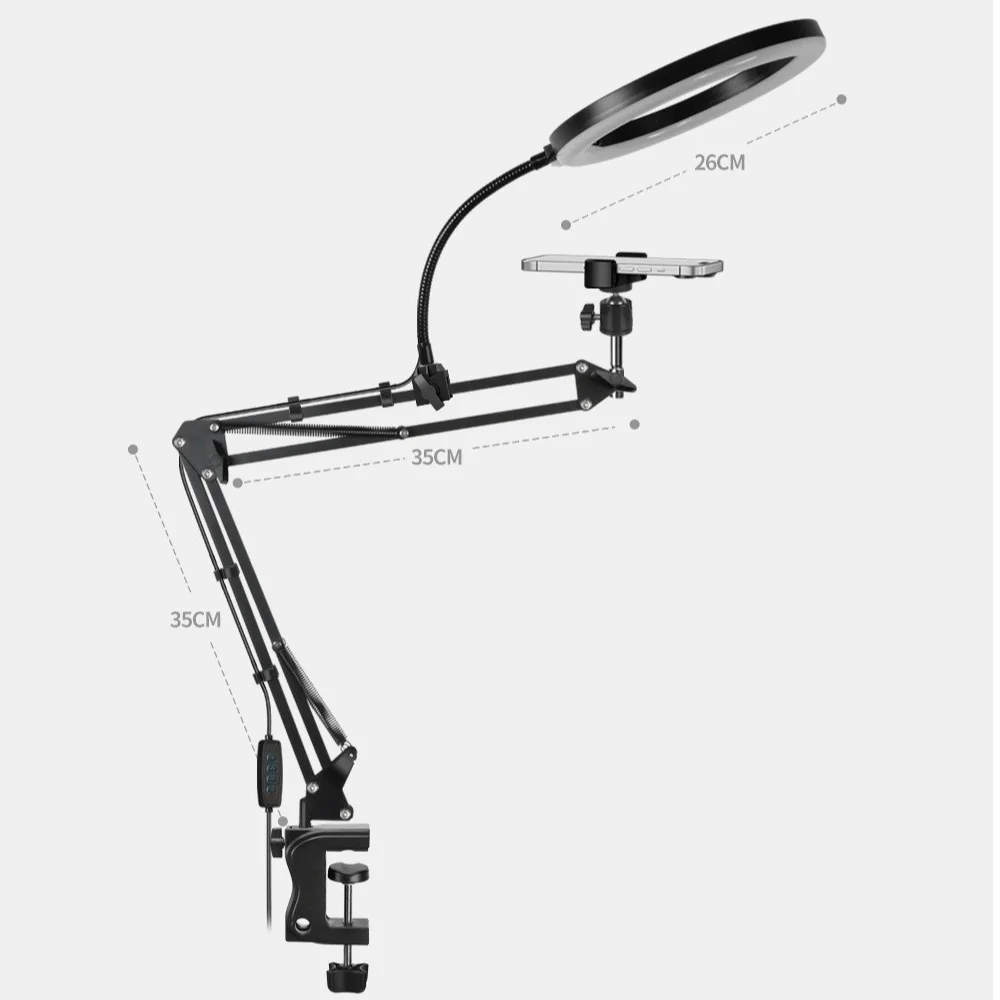 with 26cm Light Live Light Phone Stand Multi-angle Adjustmentable Cantilever Live Streaming Stand Foldable Design