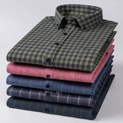 Camisa cepillada con bolsillo para hombre, camisas informales a rayas a cuadros, 100% algodón, franela, ajuste estándar, manga larga, talla grande