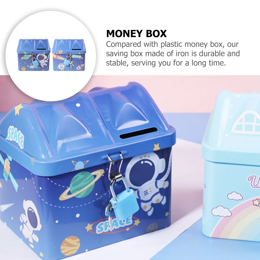 

2pcs Shape Piggy Bank Iron Coin Bank With Lock Adorable Saving Box For Desktop Decor Bedroom Ornament Money Storage