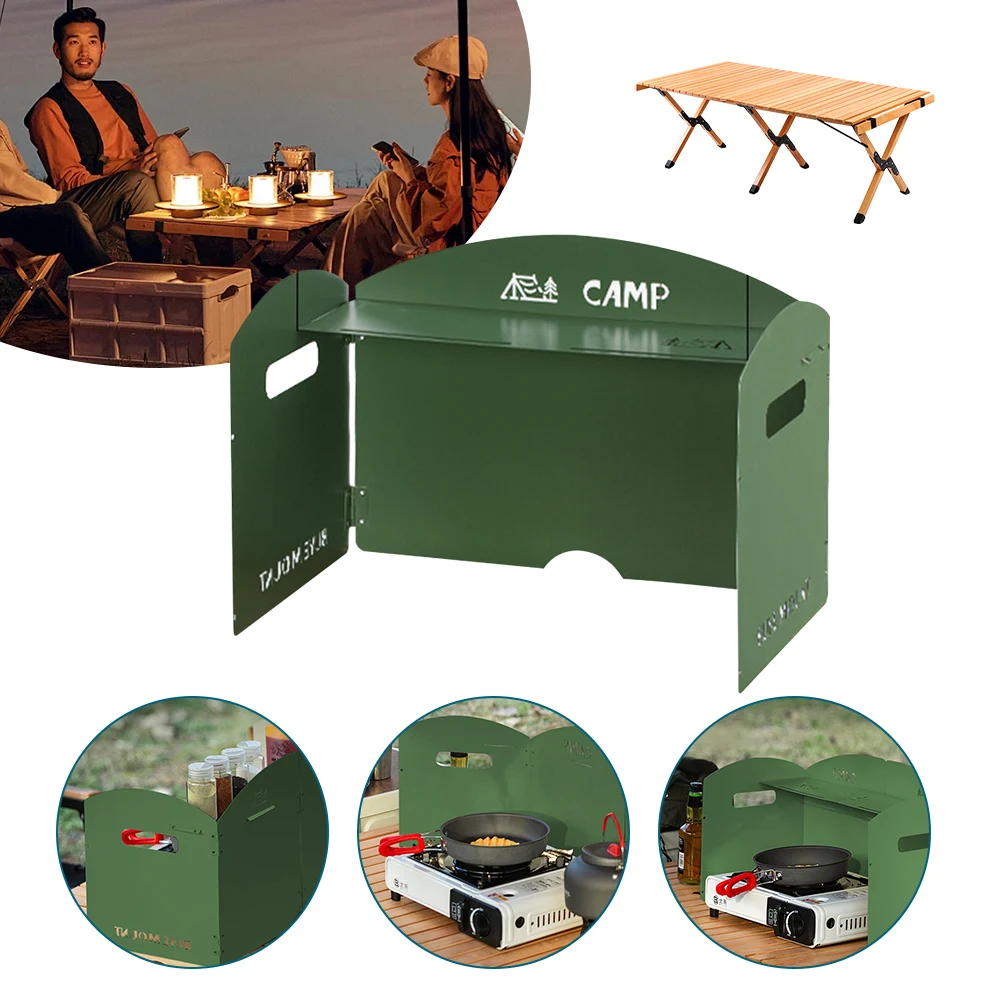 折りたたみ式キャンプ用ガスストーブフロントガラス-収納層付き-クッキングバーナー-風よけ-超軽量-ポータブル-バーベキュー調理用