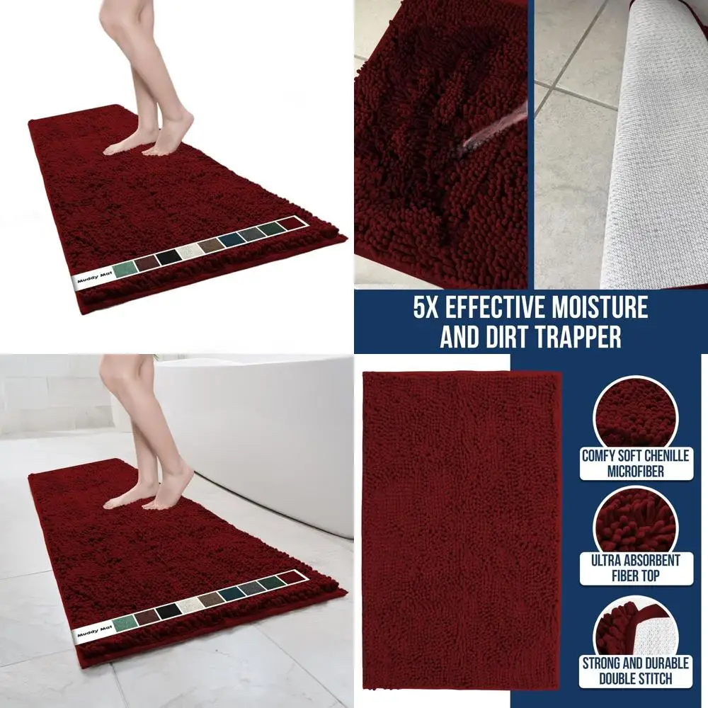 

Quick-Dry Chenille Microfiber Bath Mat, Non-Slip, Thick & Absorbent, 59x24 Red