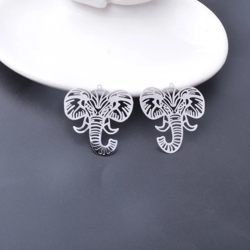 10pcs AB8555 Stainless steel Tiger Charms Brass Golden elephant Pendant Jewelry Earring Accessories