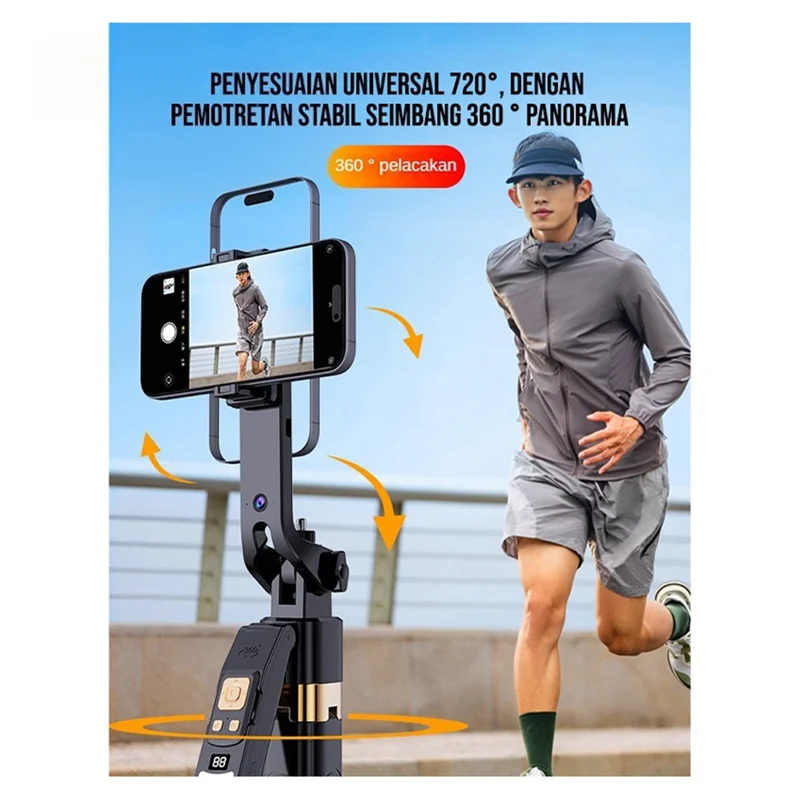 CL12P 180 سم عصا سيلفي رباعية الحامل 360 °   دوران Gimbal Tripod Stabilizer Auto AI Face Tracking LED ملء الضوء