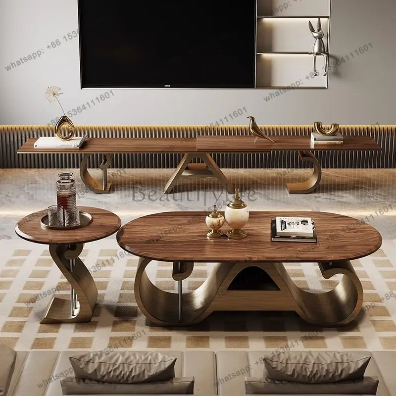 Light luxury modern high-end living room home office marble microcrystalline stone walnut coffee table TV cabinet combination