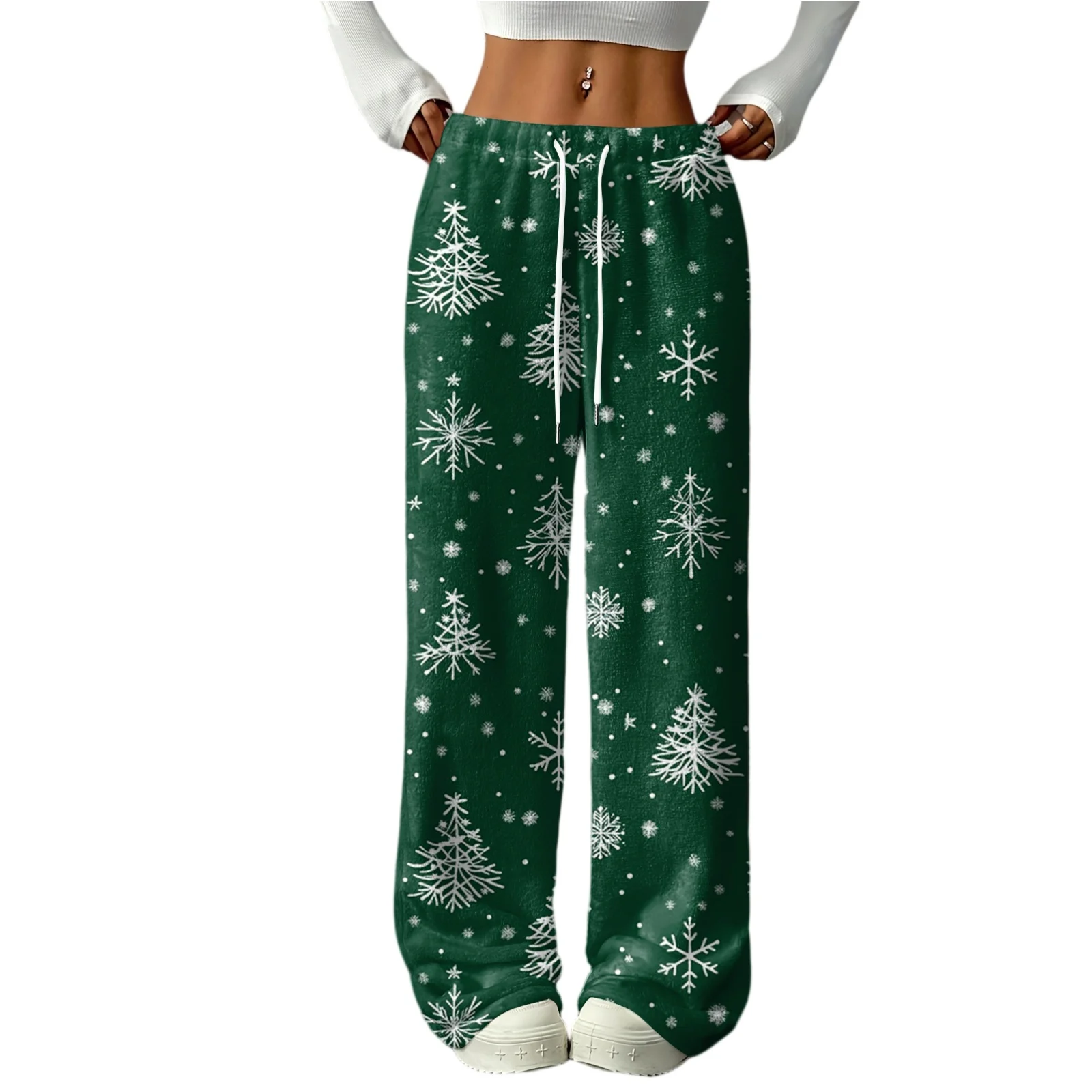 Lady Fashion Casual Christmas Tree Trousers Women Trendy Simple Cozy Smooth Breathable Pants Female Family Daily Elegant Pants