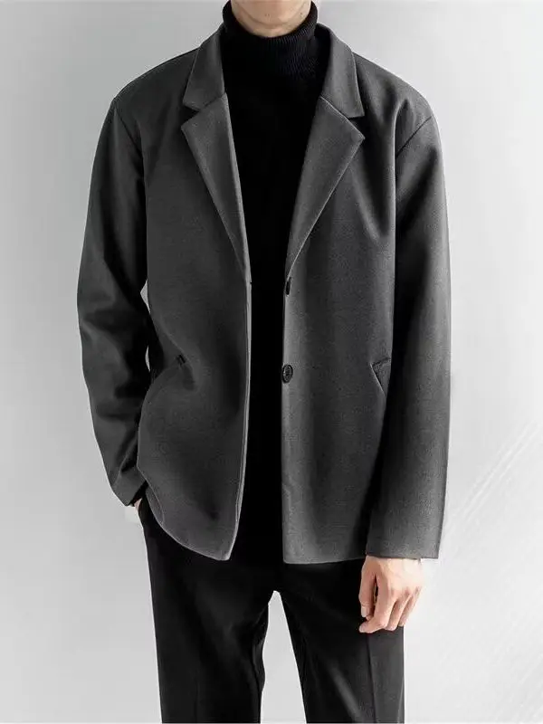

Men's Autumn Winter Thiened ort Sle Woolen Suit Jaet Casual Loose Fit Big Coat Korean Version Faionable Trendy
