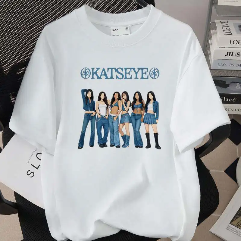 2026 New Style Best-selling Korean Girl Group Katseye Printed Kids T-shirt Short-sleeved Fashionable Casual Tops