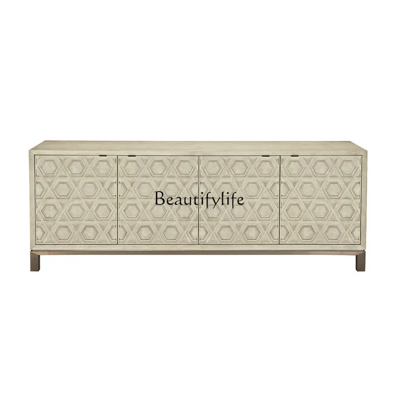

American rural solid wood TV cabinet high modern light luxury carved living room storage cabinet